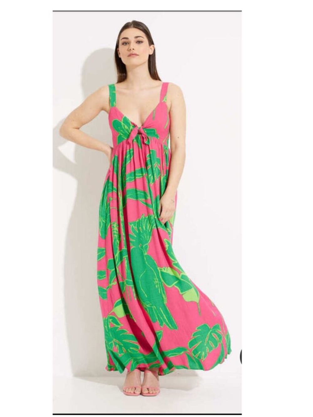 Desigual Damila Pink Green Tropical Maxi Dress L resort cruise vacation tank